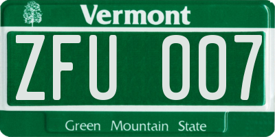 VT license plate ZFU007