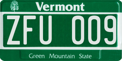 VT license plate ZFU009
