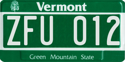 VT license plate ZFU012