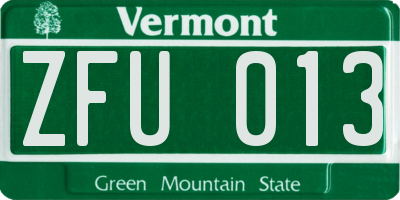 VT license plate ZFU013