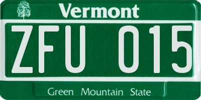 VT license plate ZFU015