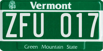 VT license plate ZFU017