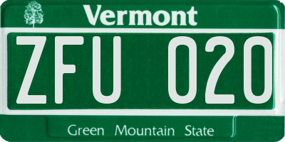 VT license plate ZFU020