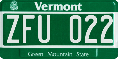 VT license plate ZFU022