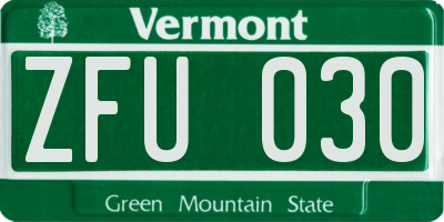 VT license plate ZFU030