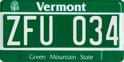 VT license plate ZFU034