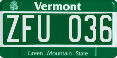 VT license plate ZFU036