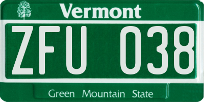 VT license plate ZFU038