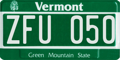 VT license plate ZFU050