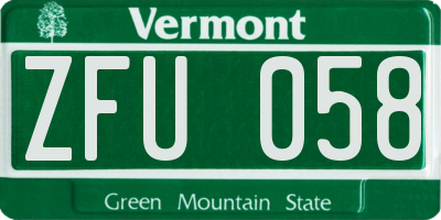 VT license plate ZFU058