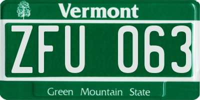 VT license plate ZFU063
