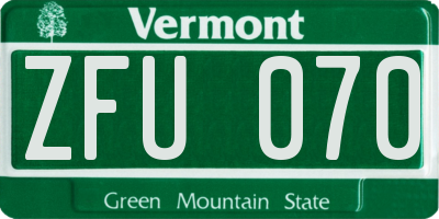 VT license plate ZFU070