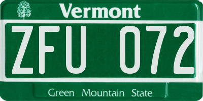 VT license plate ZFU072
