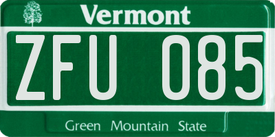 VT license plate ZFU085