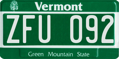 VT license plate ZFU092