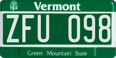 VT license plate ZFU098