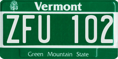 VT license plate ZFU102