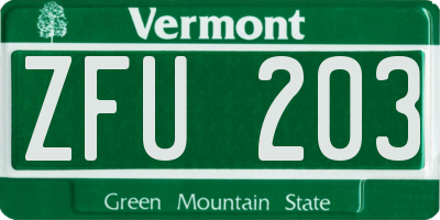 VT license plate ZFU203