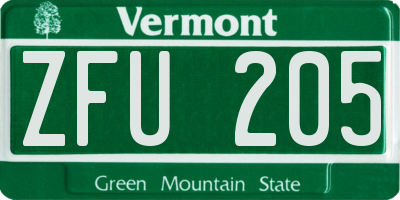 VT license plate ZFU205
