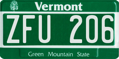 VT license plate ZFU206