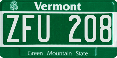 VT license plate ZFU208
