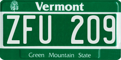 VT license plate ZFU209