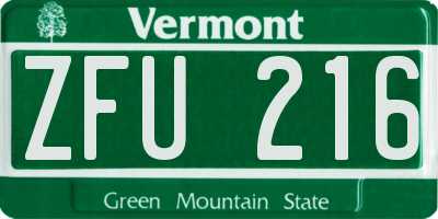 VT license plate ZFU216