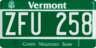 VT license plate ZFU258