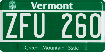 VT license plate ZFU260