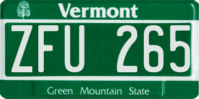 VT license plate ZFU265