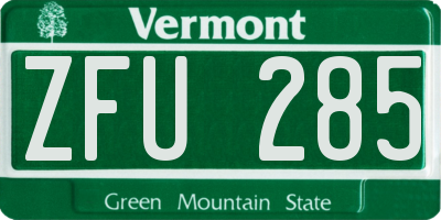 VT license plate ZFU285
