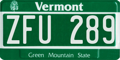 VT license plate ZFU289
