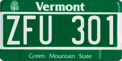 VT license plate ZFU301
