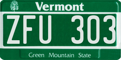 VT license plate ZFU303