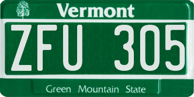 VT license plate ZFU305