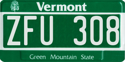 VT license plate ZFU308