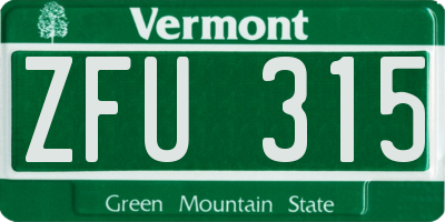 VT license plate ZFU315