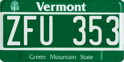 VT license plate ZFU353