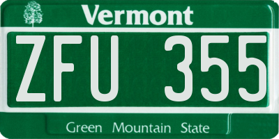 VT license plate ZFU355