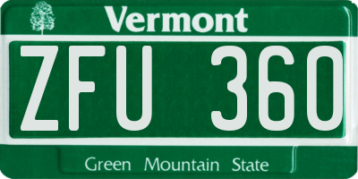 VT license plate ZFU360