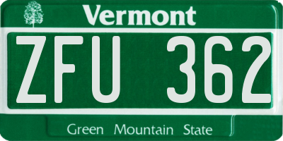 VT license plate ZFU362
