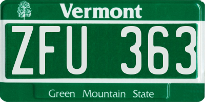 VT license plate ZFU363