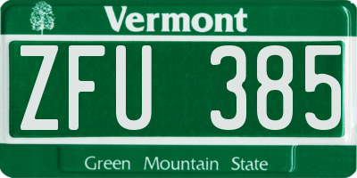 VT license plate ZFU385