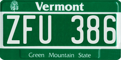 VT license plate ZFU386