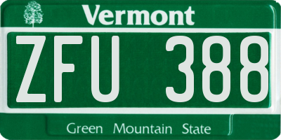 VT license plate ZFU388