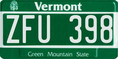 VT license plate ZFU398