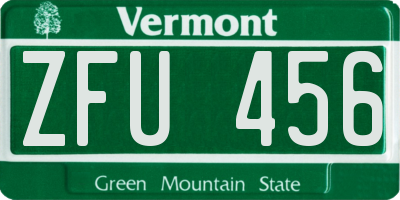 VT license plate ZFU456