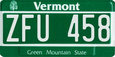 VT license plate ZFU458