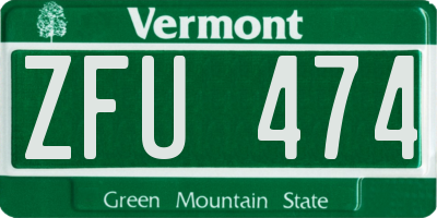 VT license plate ZFU474