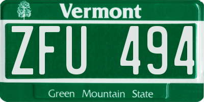 VT license plate ZFU494
